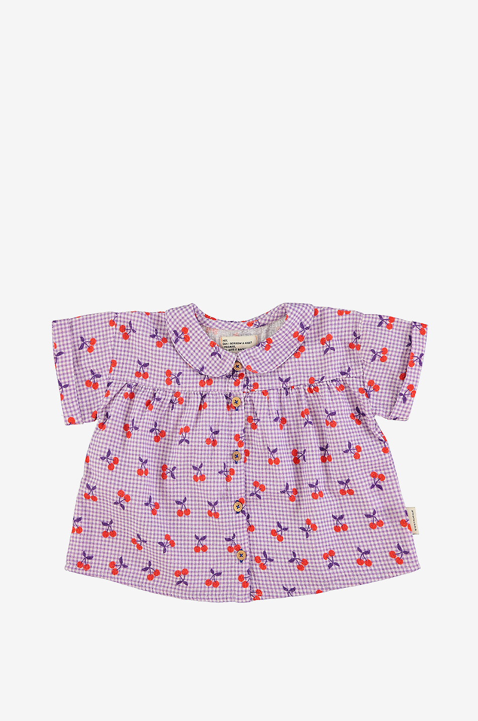 Cherries girls' gingham check blouse with Peter Pan collar