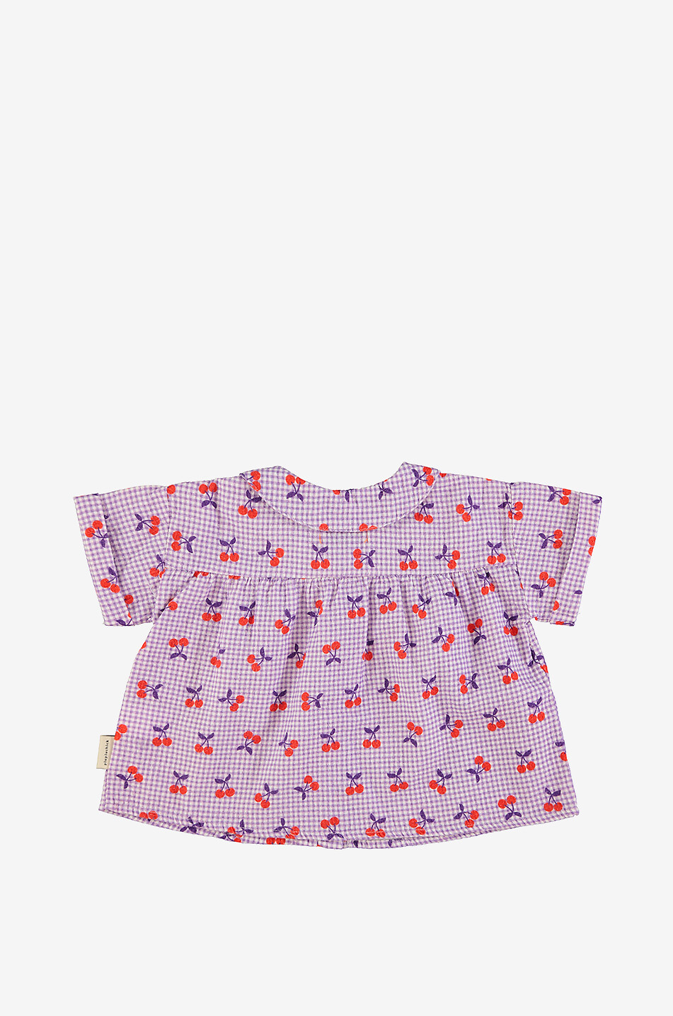 PIUPIUCHICK Cherries girls' gingham check blouse with Peter Pan collar Girl PURPLE 2