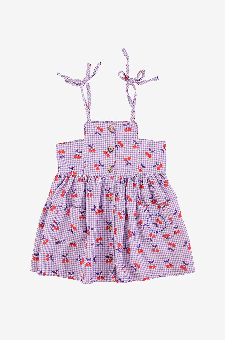 PIUPIUCHICK Robe à bretelles courtes fille à carreaux vichy Cherries Fille VIOLET 1