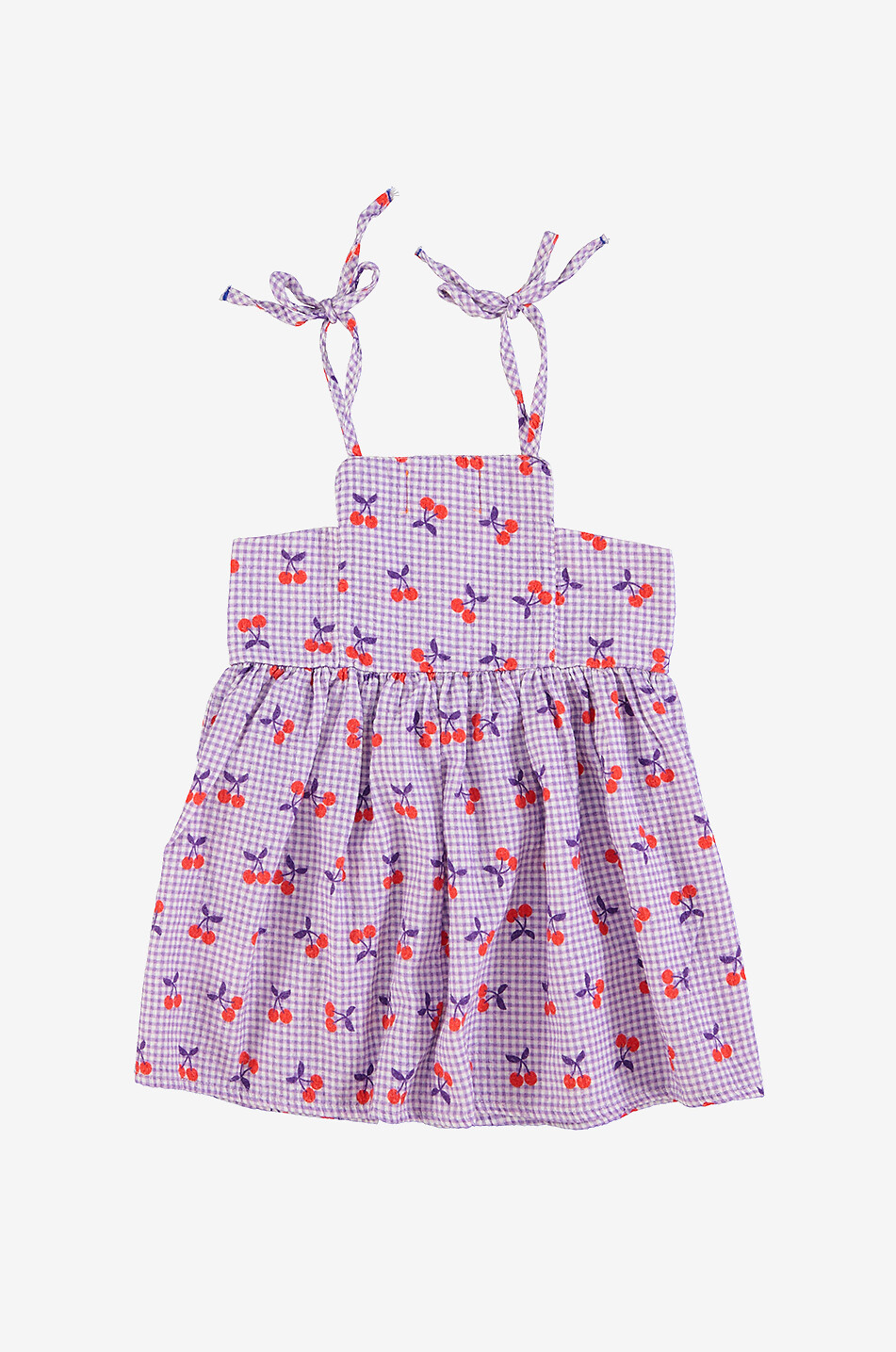 PIUPIUCHICK Robe à bretelles courtes fille à carreaux vichy Cherries Fille VIOLET 2