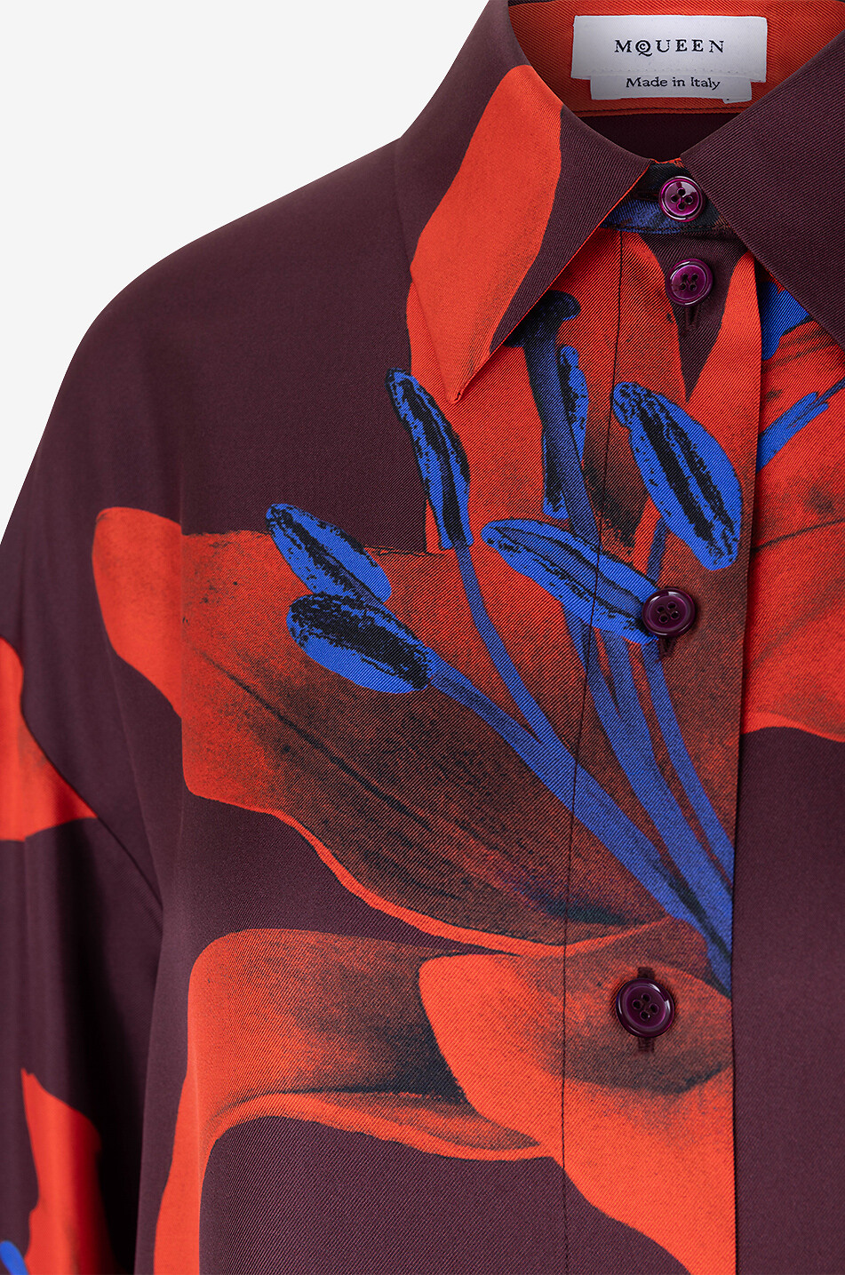 ALEXANDER McQUEEN Fire Lily oversize silk twill shirt Women DARK RED 3