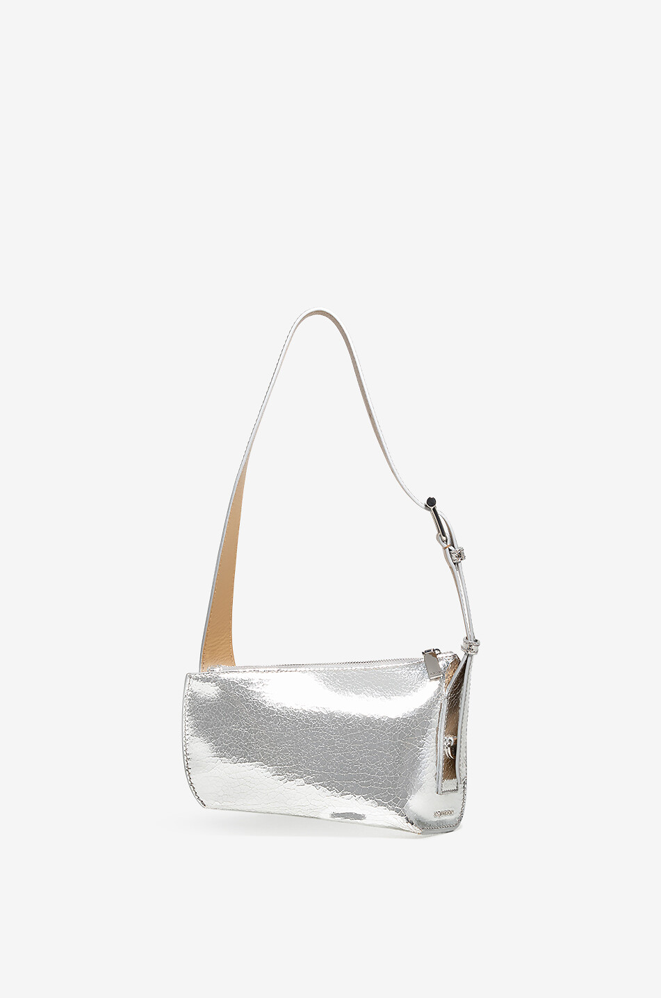 Sac porté épaule en cuir argenté craquelé Pochette McQueen T-bar Sling