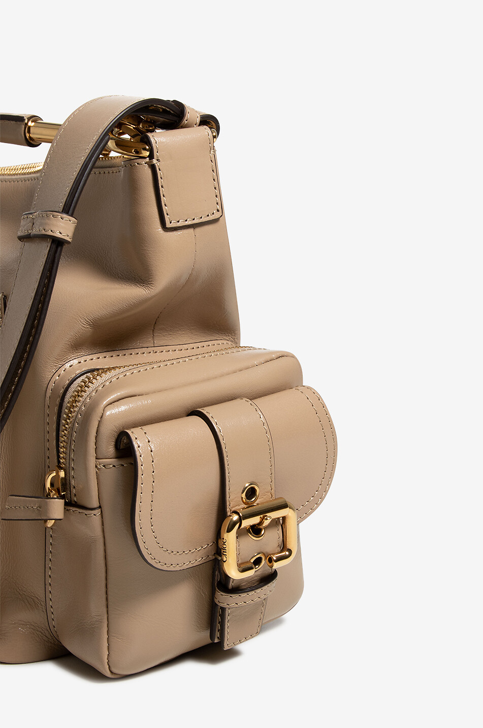 CHLOE Sac porté épaule en cuir brillant Camera Femme MARRON CLAIR 6
