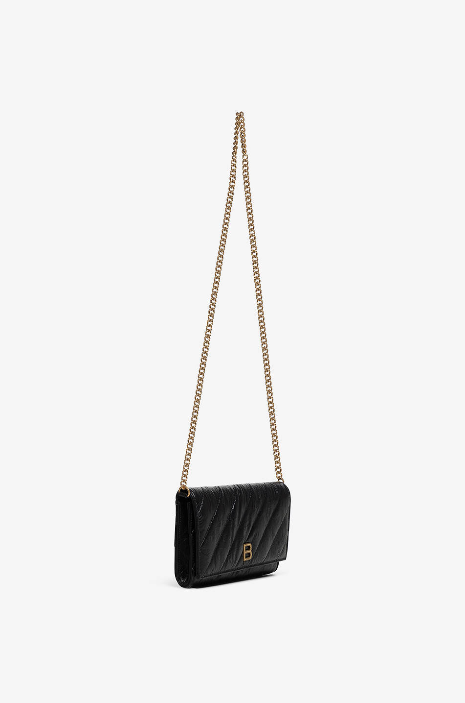 BALENCIAGA Crush Wallet quilted leather shoulder bag Women BLACK 2