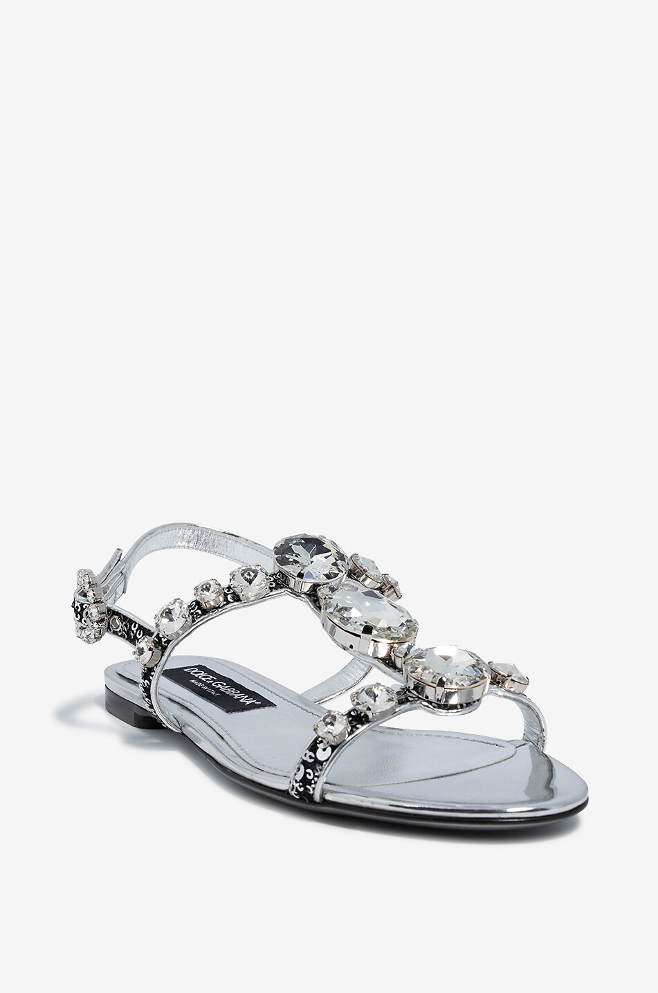 DOLCE & GABBANA Flache Sandalen mit Kristallen und Pailletten Bianca 05 Damen SILBER 1