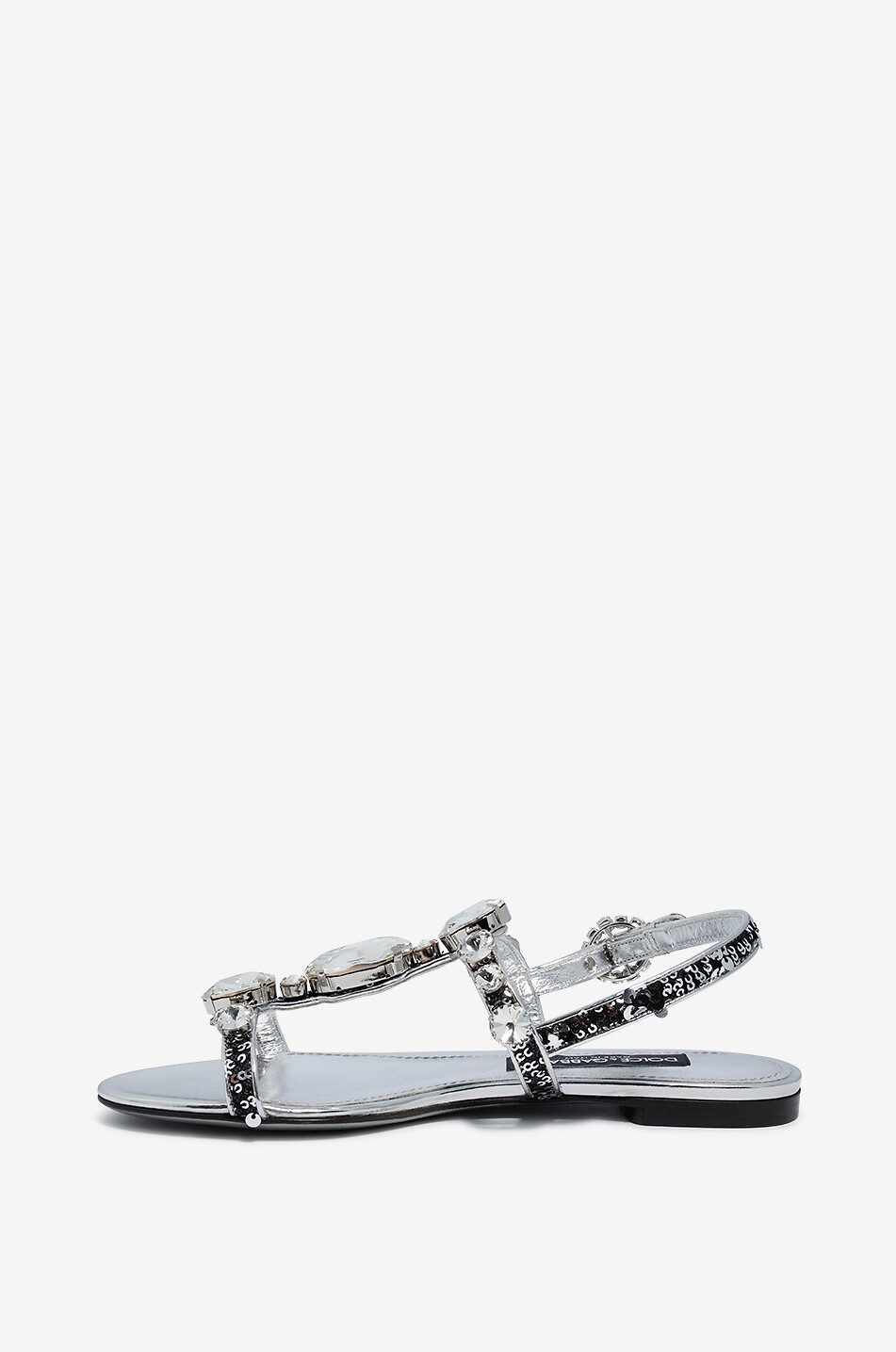 DOLCE & GABBANA Flache Sandalen mit Kristallen und Pailletten Bianca 05 Damen SILBER 3