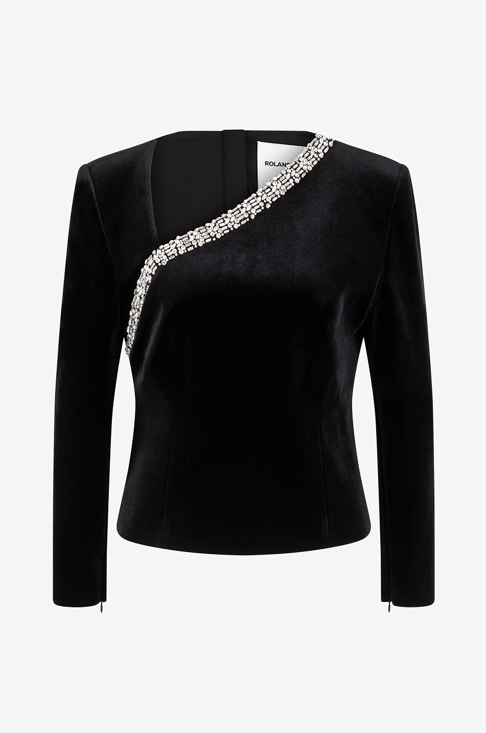 ROLAND MOURET Crystal-embellished cinched velvet top Women BLACK 1