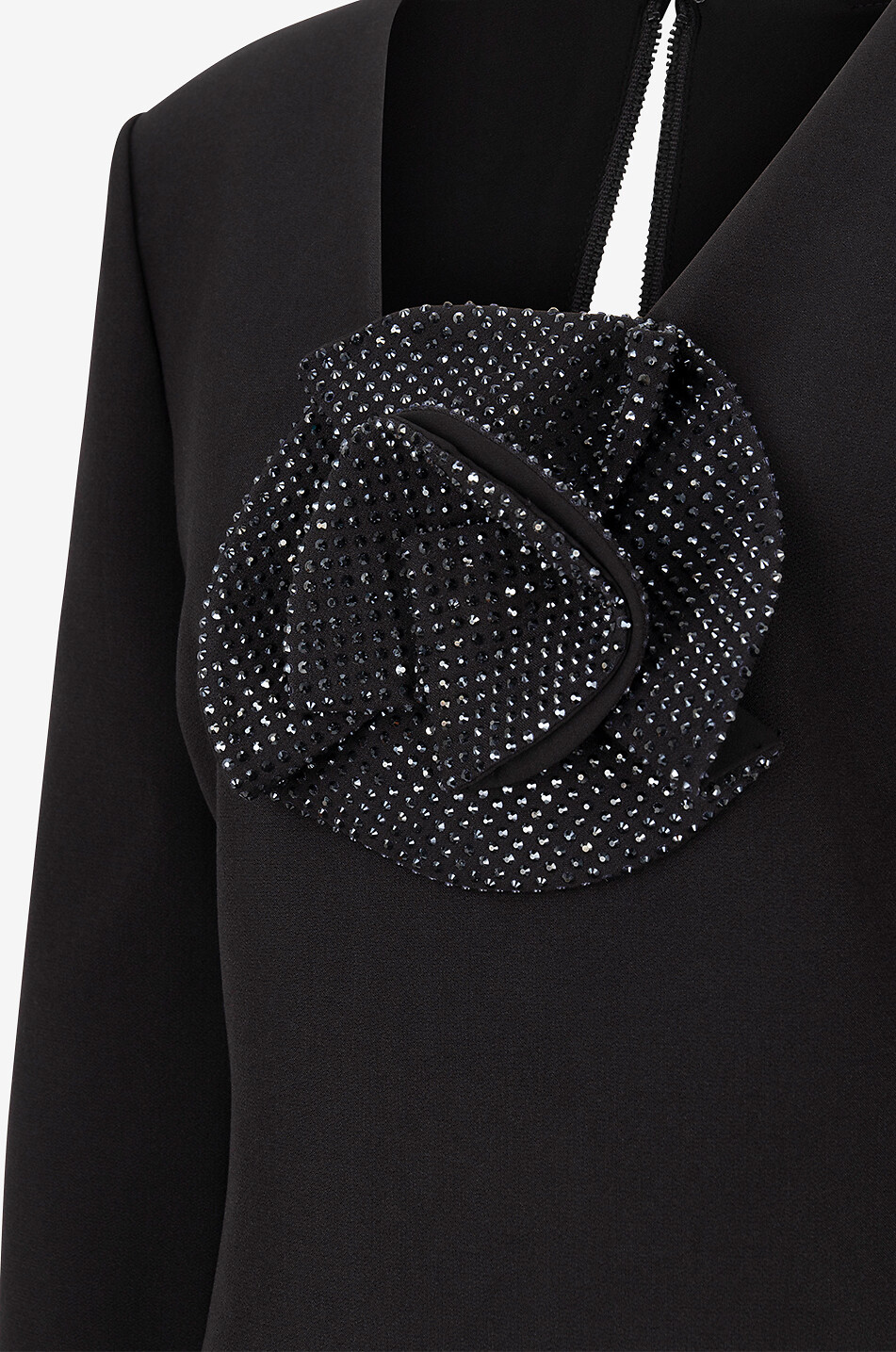 ROLAND MOURET Cinched crepe top with crystal-clad flower Women BLACK 3