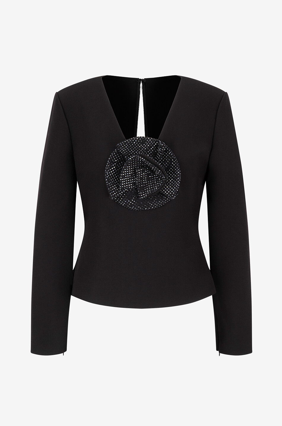 ROLAND MOURET Cinched crepe top with crystal-clad flower Women BLACK 1