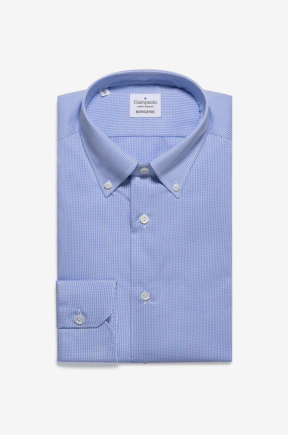 GIAMPAOLO Feinkariertes Langarm-Baumwollhemd Herren MITTELBLAU 1