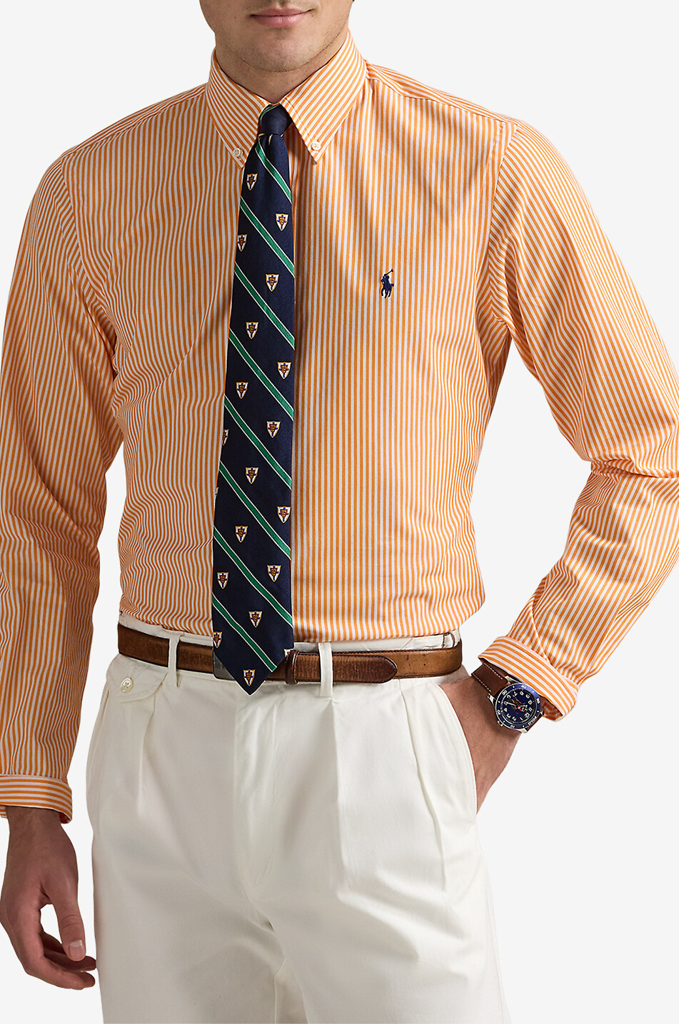 POLO RALPH LAUREN Pony Custom Fit striped long-sleeved shirt Men ORANGE 2