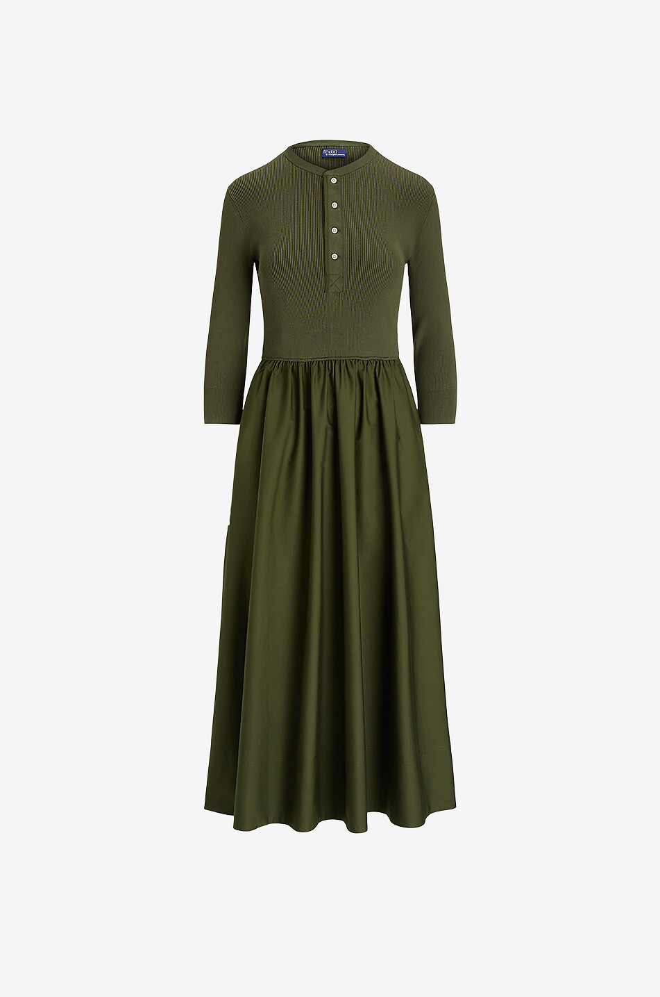 Langes ausgestelltes Strick- und Popelinekleid
