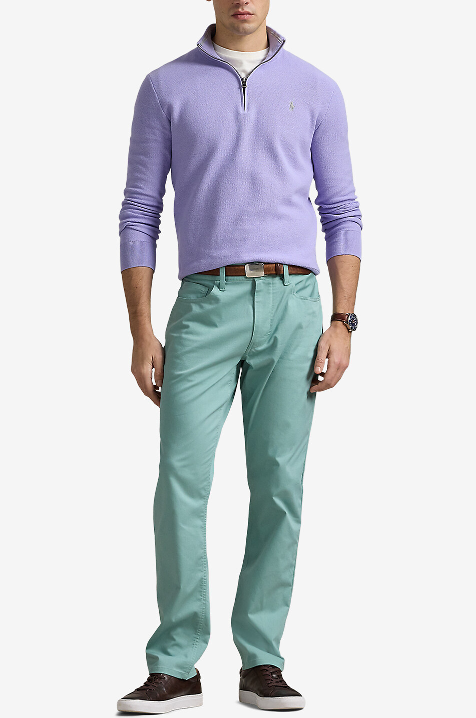 Piqué-Strick-Pullover mit Stehkragen und Reissverschluss Pony