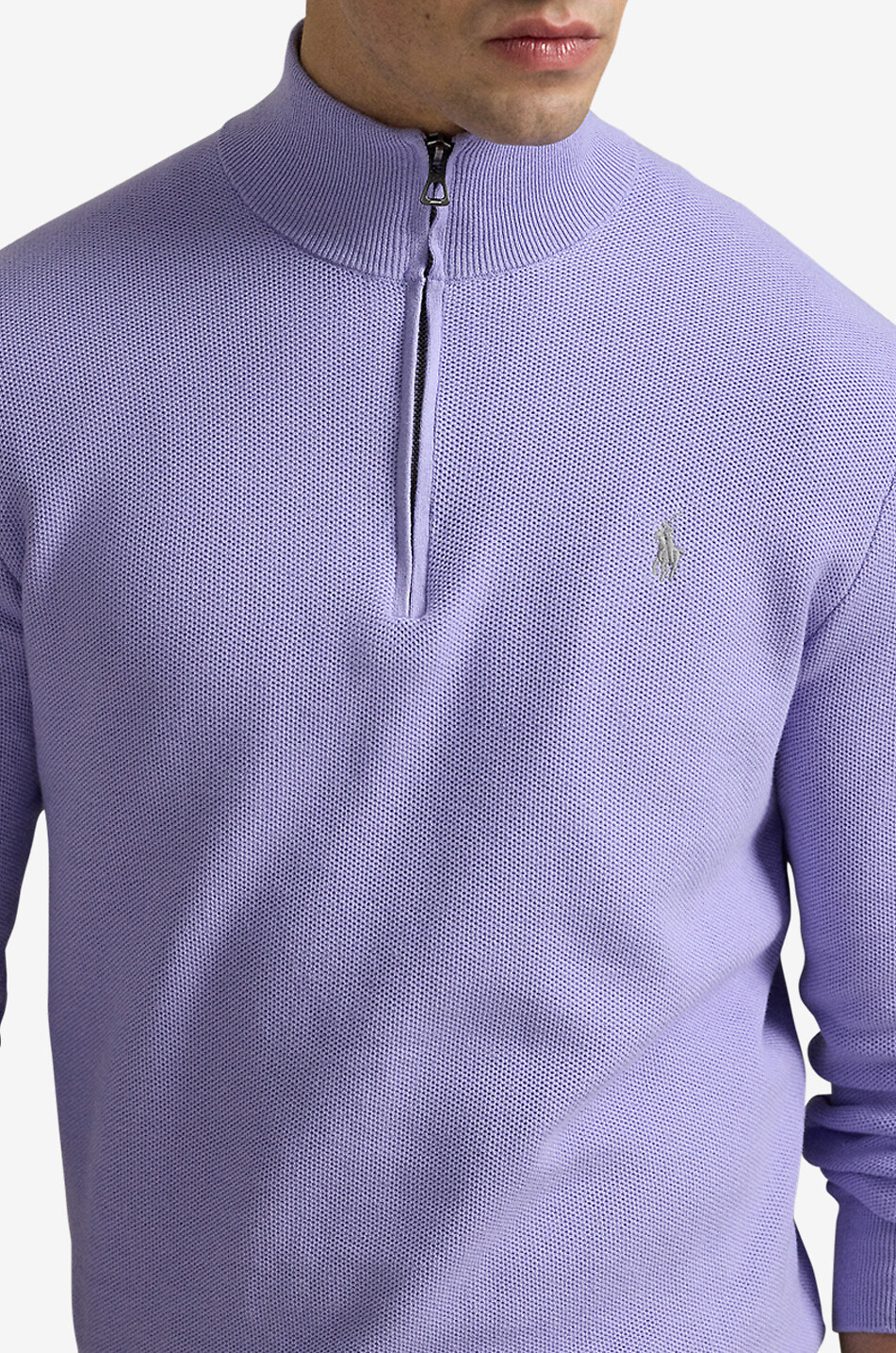 Piqué-Strick-Pullover mit Stehkragen und Reissverschluss Pony