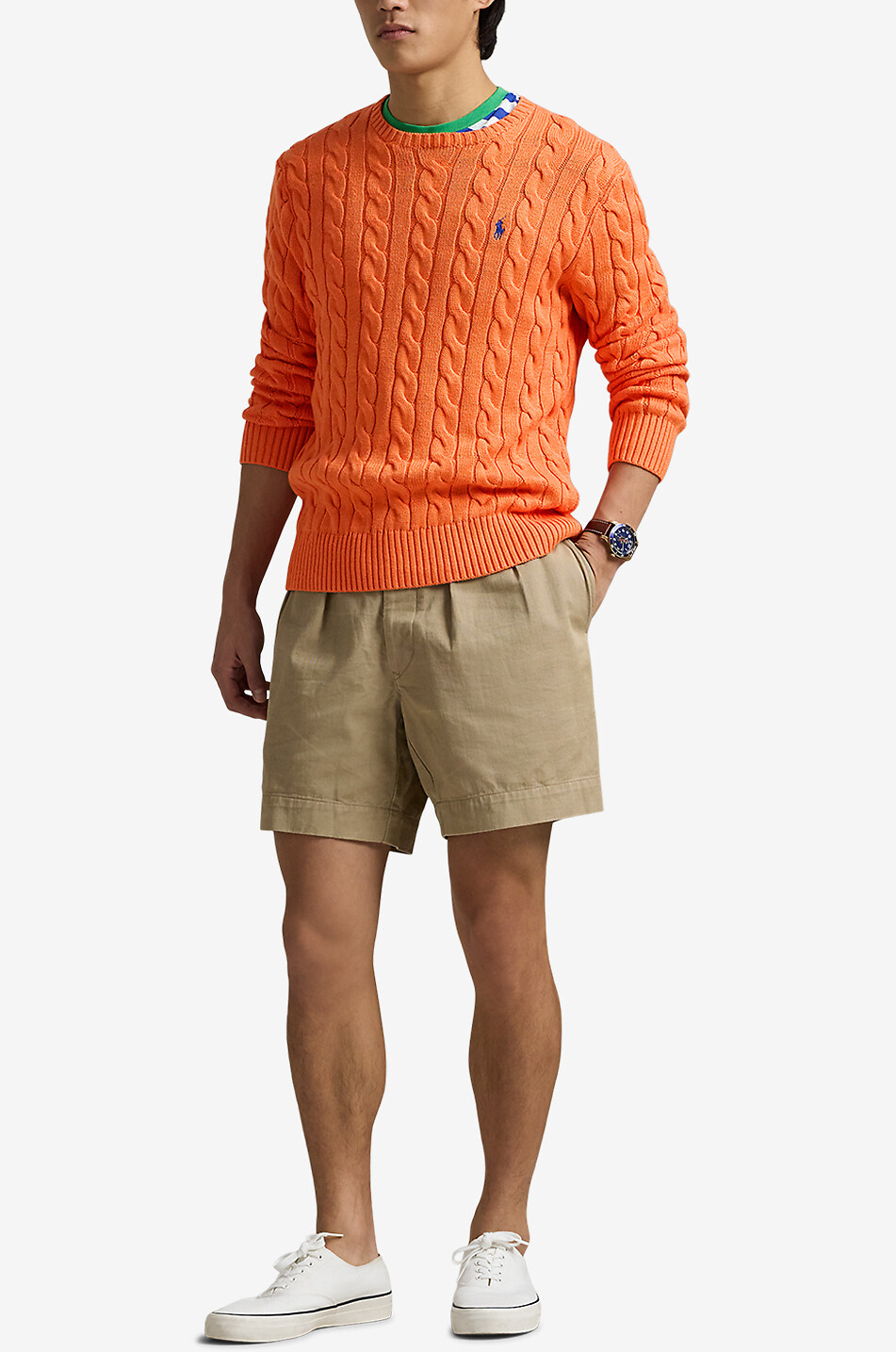 POLO RALPH LAUREN Pull torsadé en coton brodé Pony Homme ORANGE 4