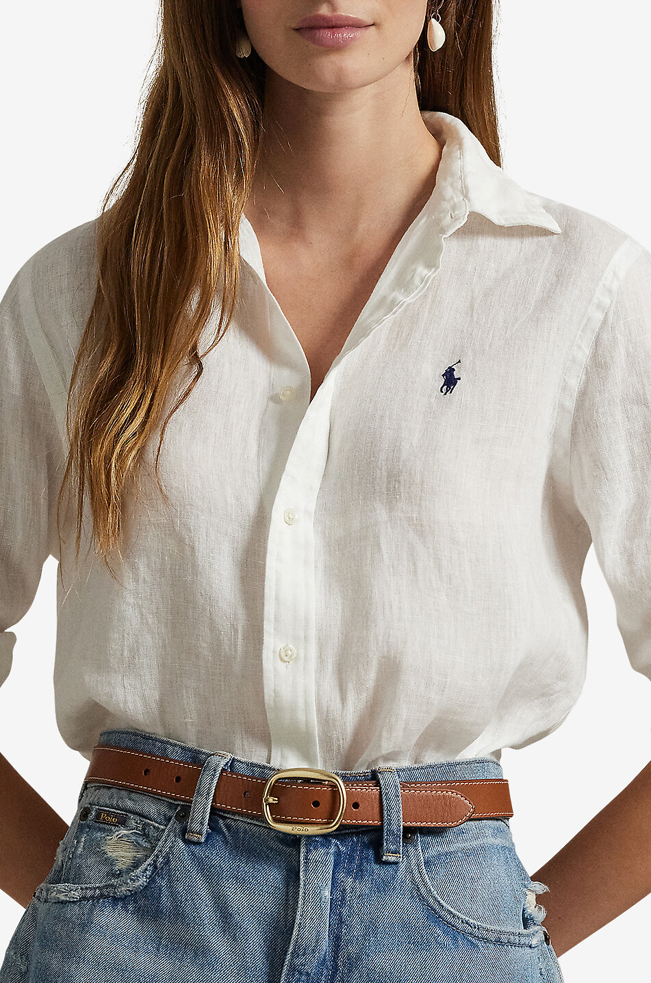 POLO RALPH LAUREN Chemise en lin à manches longues Classic Fit Femme BLANC 6