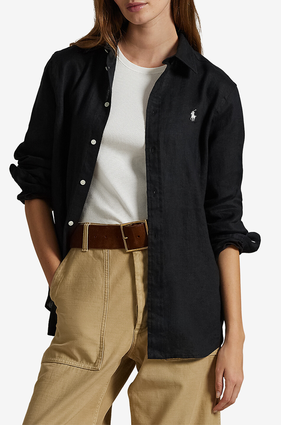 POLO RALPH LAUREN Classic Fit linen long-sleeved shirt Women BLACK 2