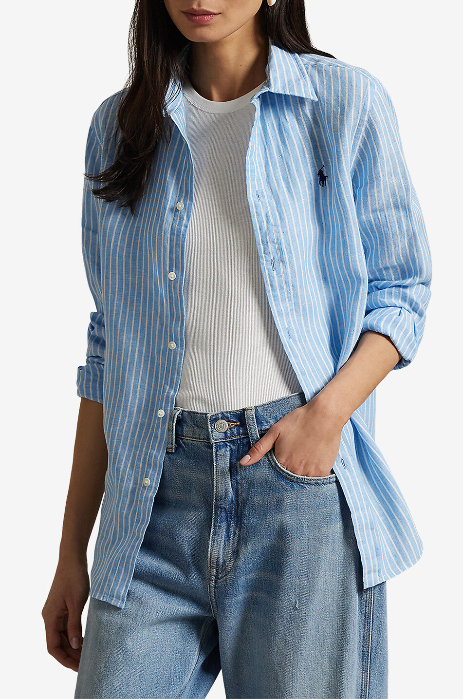 POLO RALPH LAUREN Classic Fit striped linen long-sleeved shirt Women BLUE 2