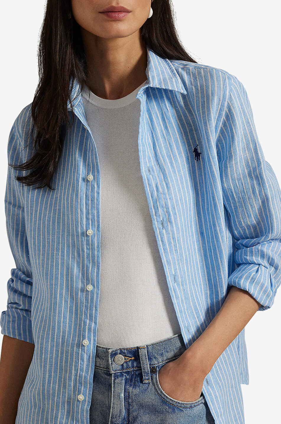 POLO RALPH LAUREN Classic Fit striped linen long-sleeved shirt Women BLUE 5