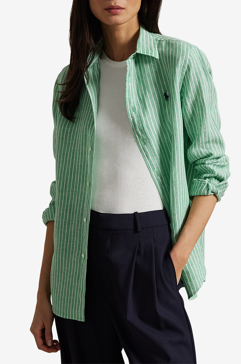 POLO RALPH LAUREN Classic Fit striped linen long-sleeved shirt Women LIGHT GREEN 2