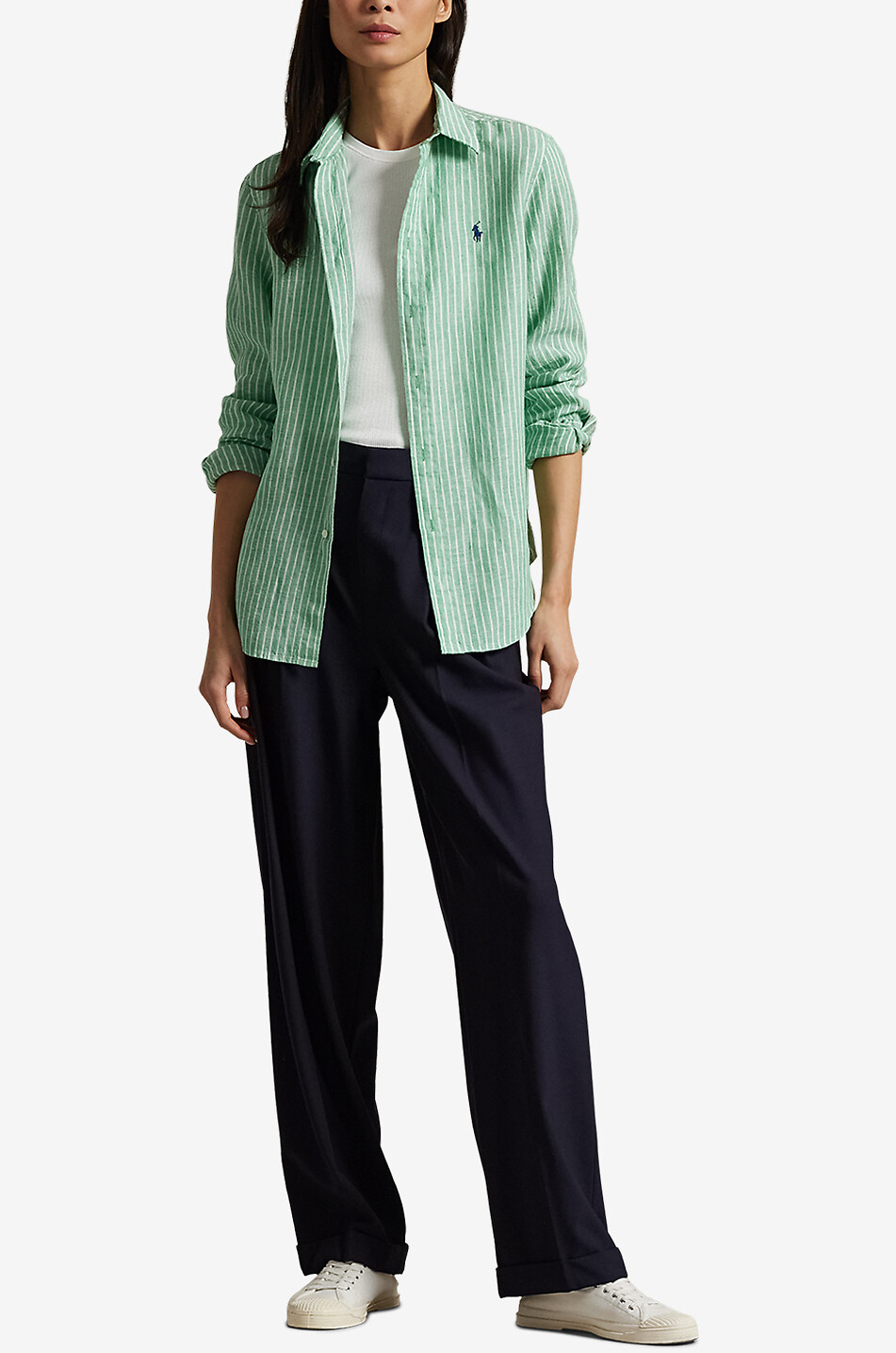 POLO RALPH LAUREN Classic Fit striped linen long-sleeved shirt Women LIGHT GREEN 4