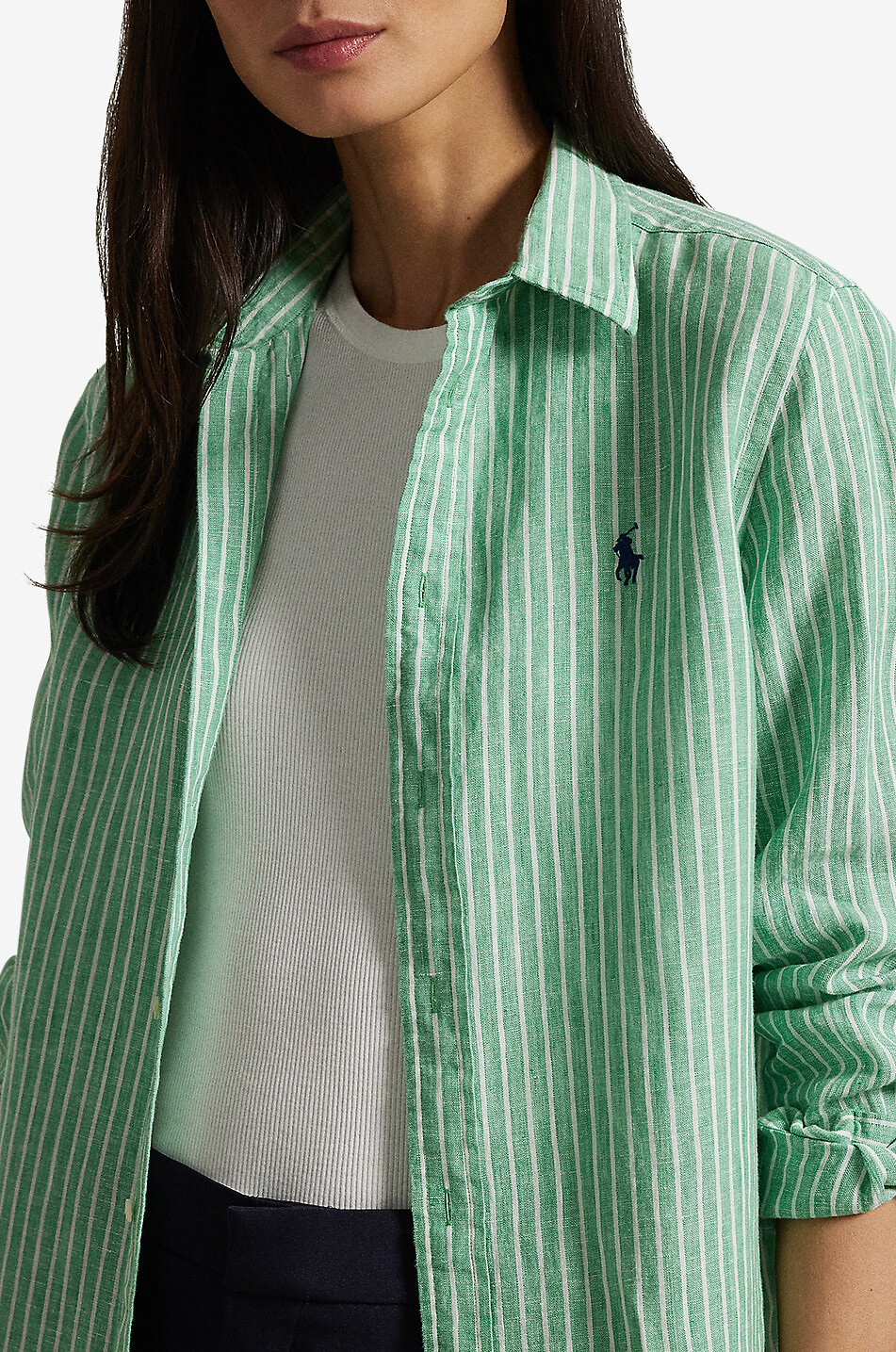 POLO RALPH LAUREN Classic Fit striped linen long-sleeved shirt Women LIGHT GREEN 5