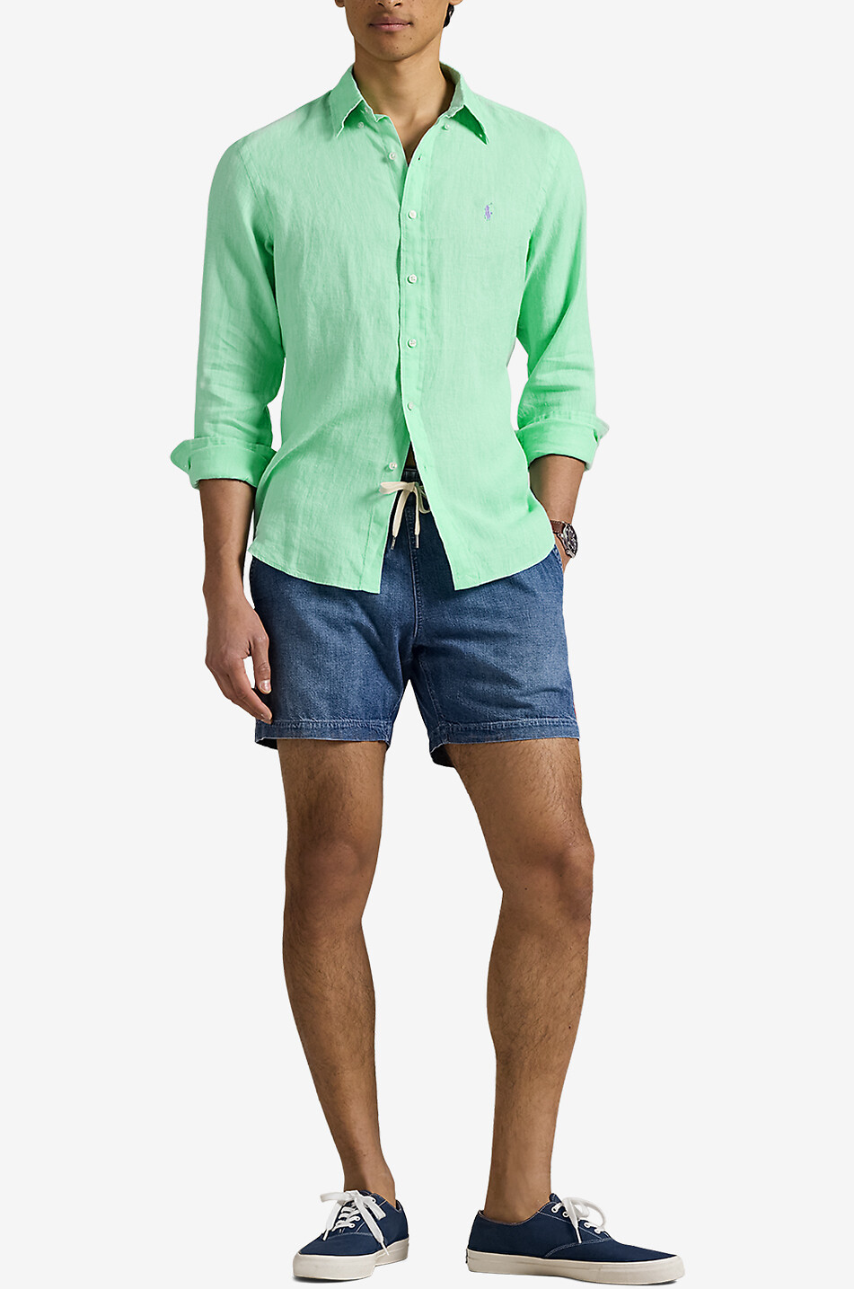 POLO RALPH LAUREN Langarm-Hemd aus Leinen Pony Custom Fit Herren GRÜN 4