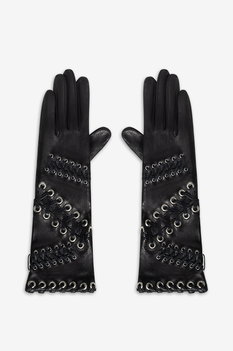 Gants longs en cuir d'agneau à oeillets et laçage Theresa