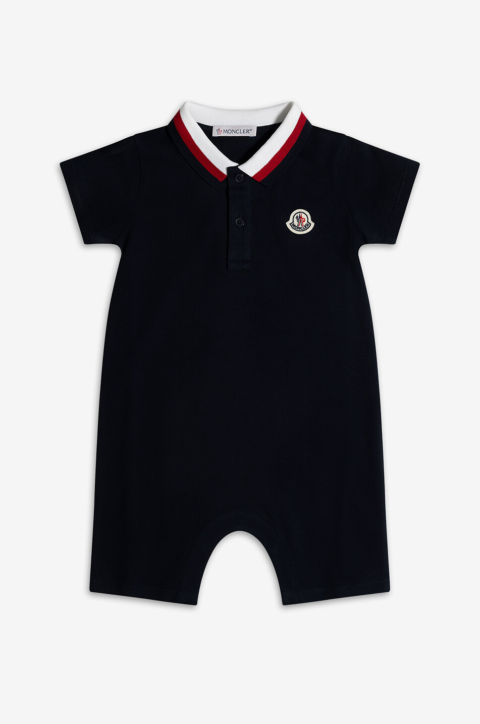 MONCLER Baby polo playsuit with tricolour striped collar Baby DARK BLUE 1