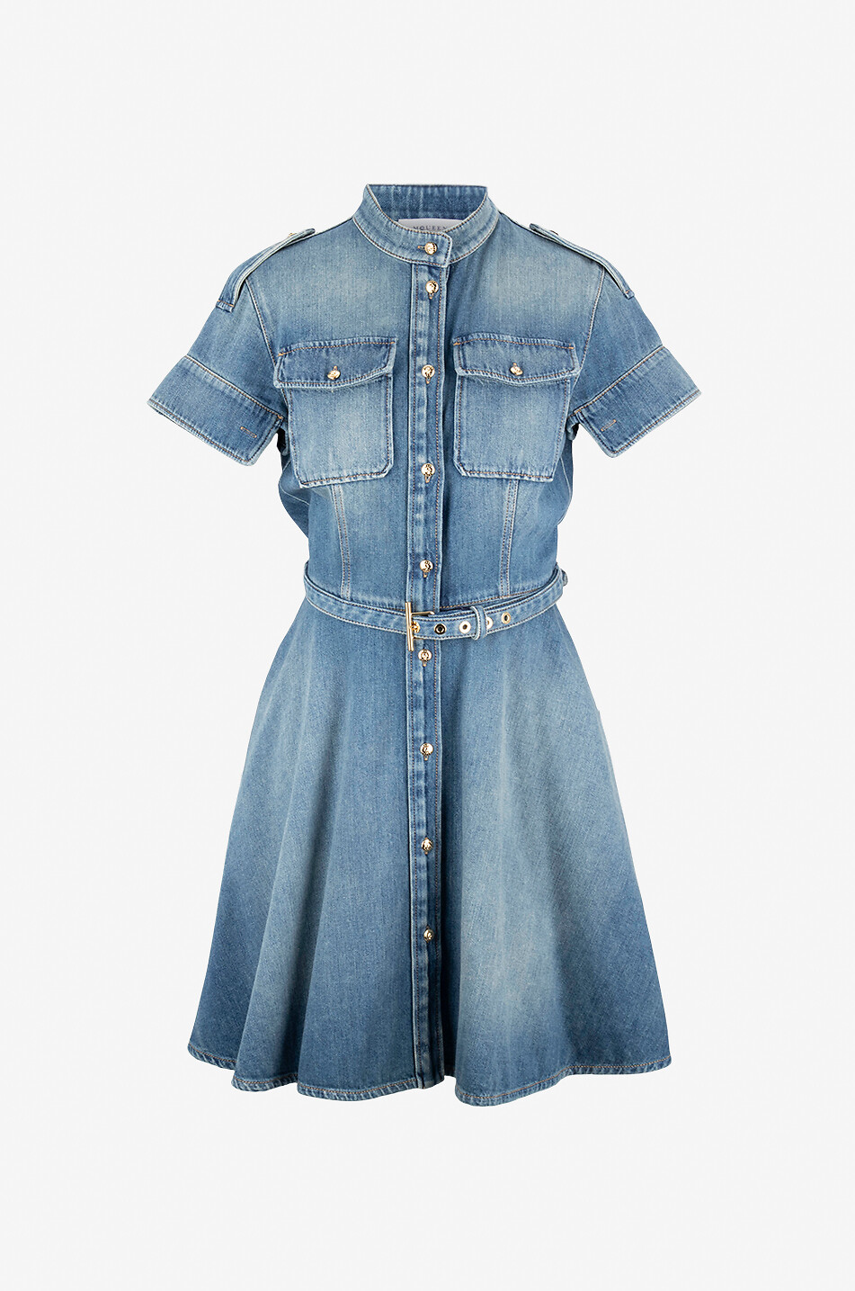 Mini robe chemise en denim Stone Washed