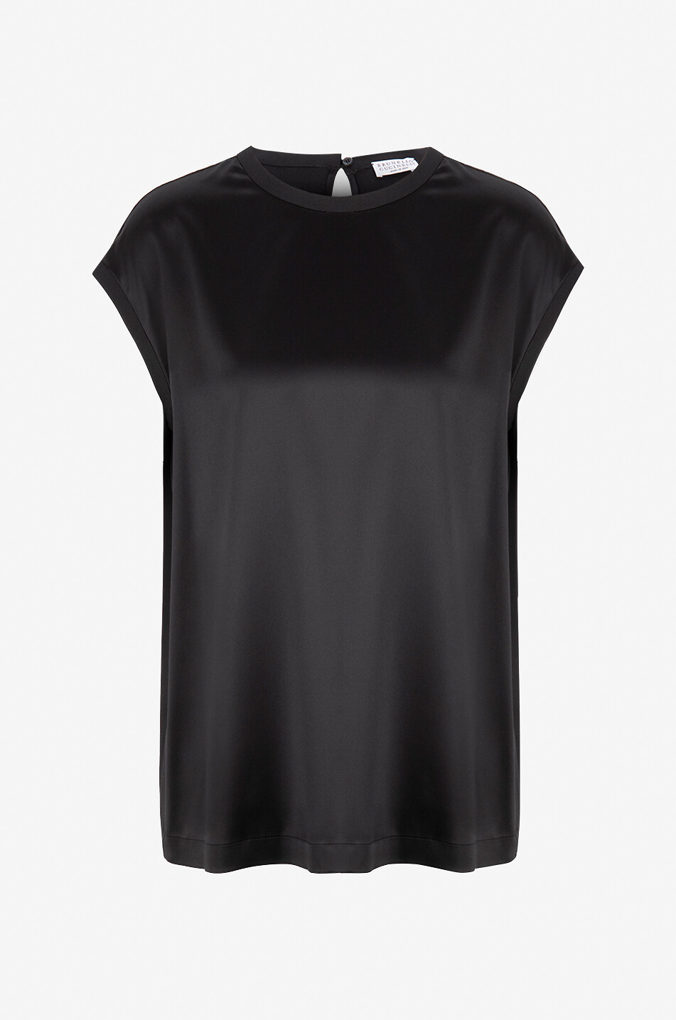 BRUNELLO CUCINELLI Top sans manches en satin de soie stretch détail Monile Femme NOIR 1