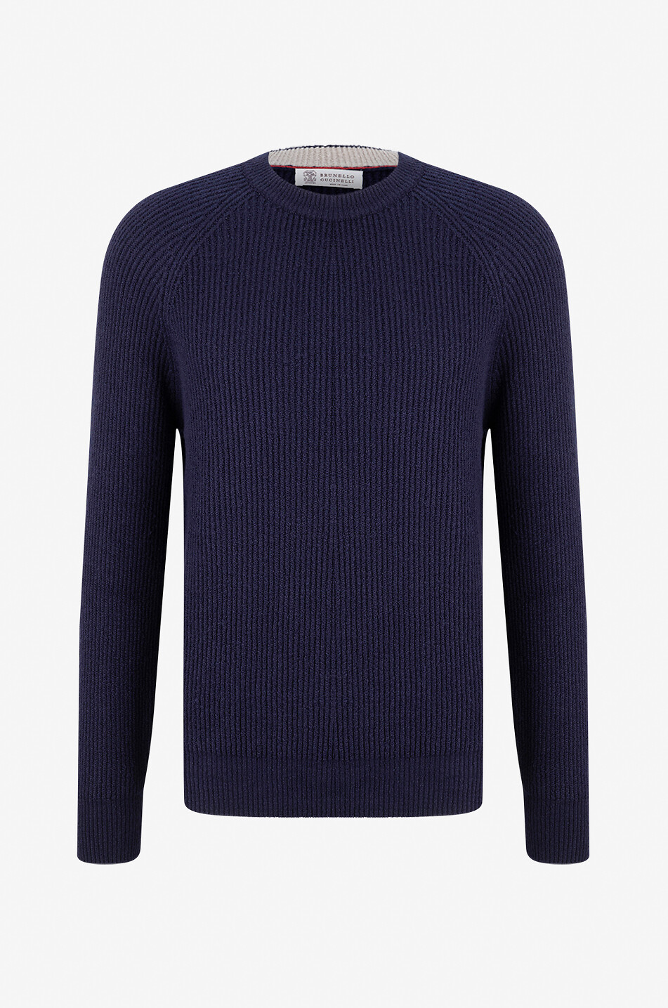 BRUNELLO CUCINELLI Gerippter Rundhals-Baumwollpullover mit Raglanärmeln Malfilé Herren DUNKELBLAU 1