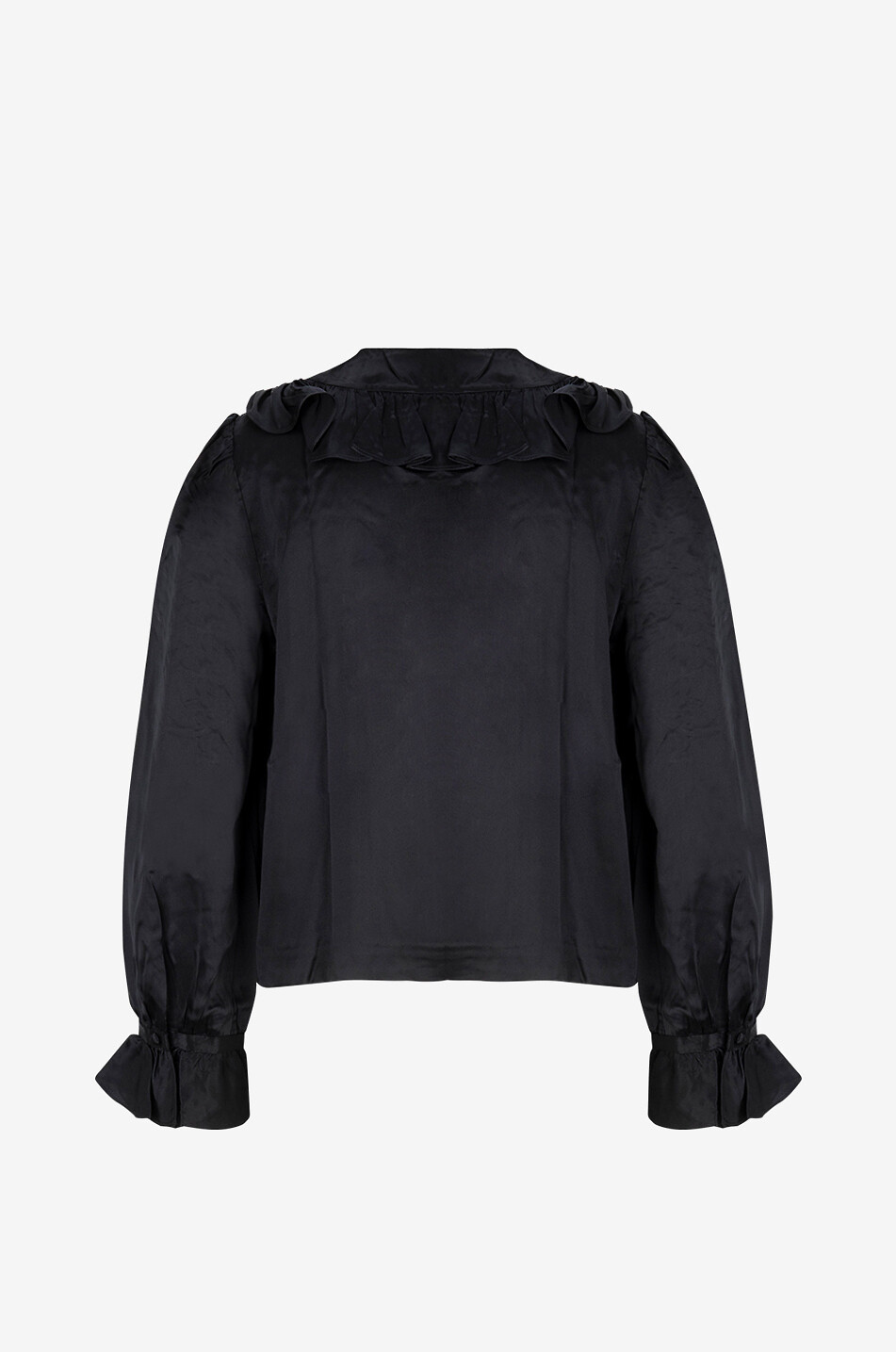 DÔEN Solange ruffled silk satin blouse Women BLACK 2