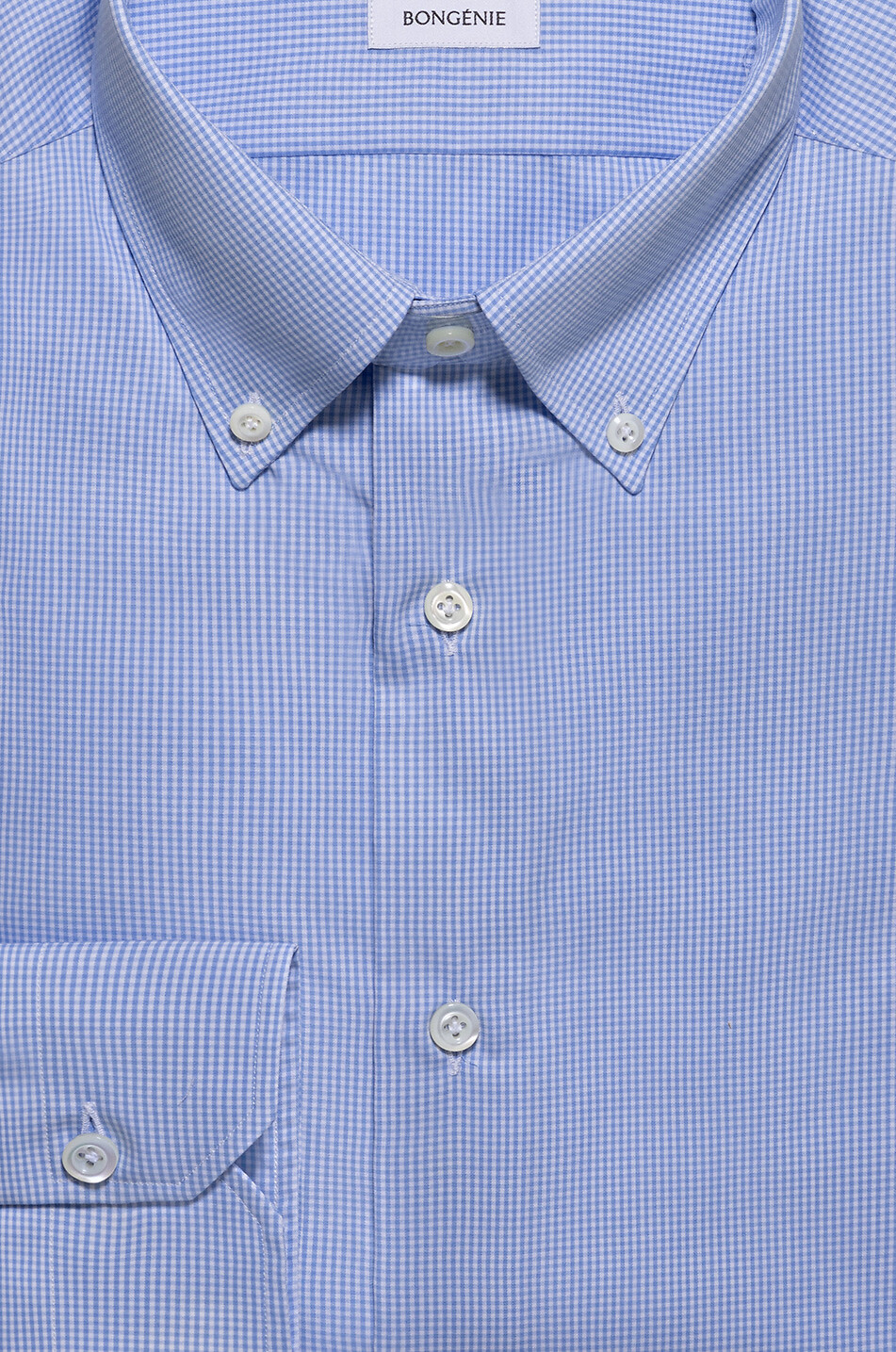 GIAMPAOLO Feinkariertes Langarm-Baumwollhemd Herren MITTELBLAU 2