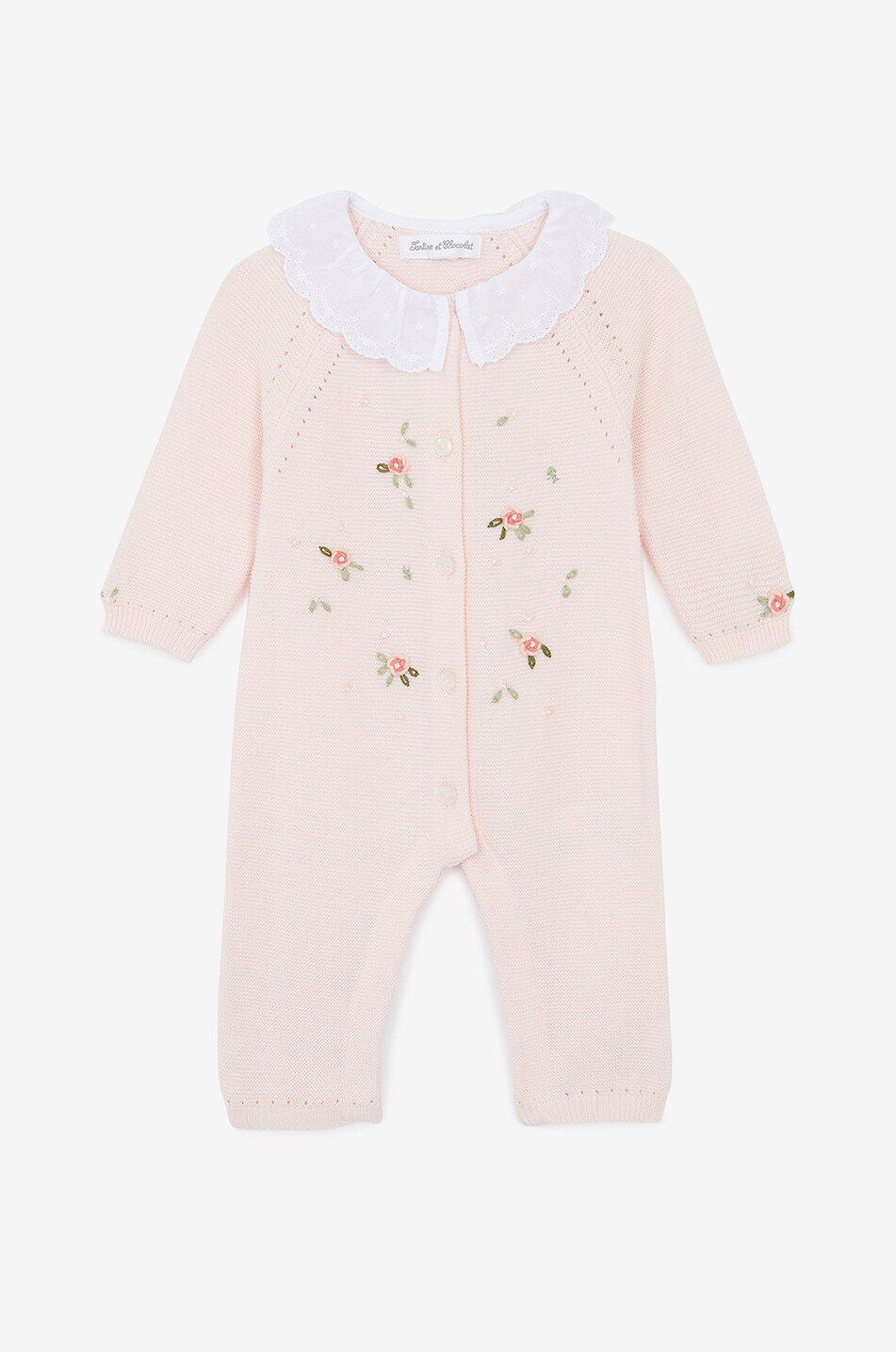 Baby rose-embroidered knit jumpsuit