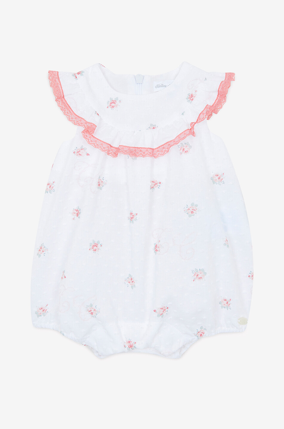 Baby flower-embroidered playsuit