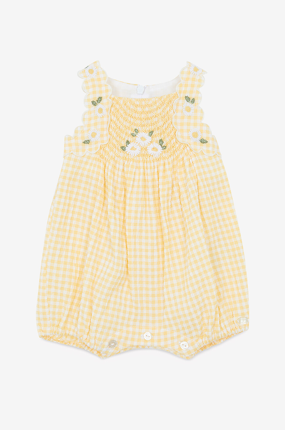 TARTINE ET CHOCOLAT Combi-court bébé à carreaux vichy et broderies marguerite Bébé JAUNE CLAIR 1