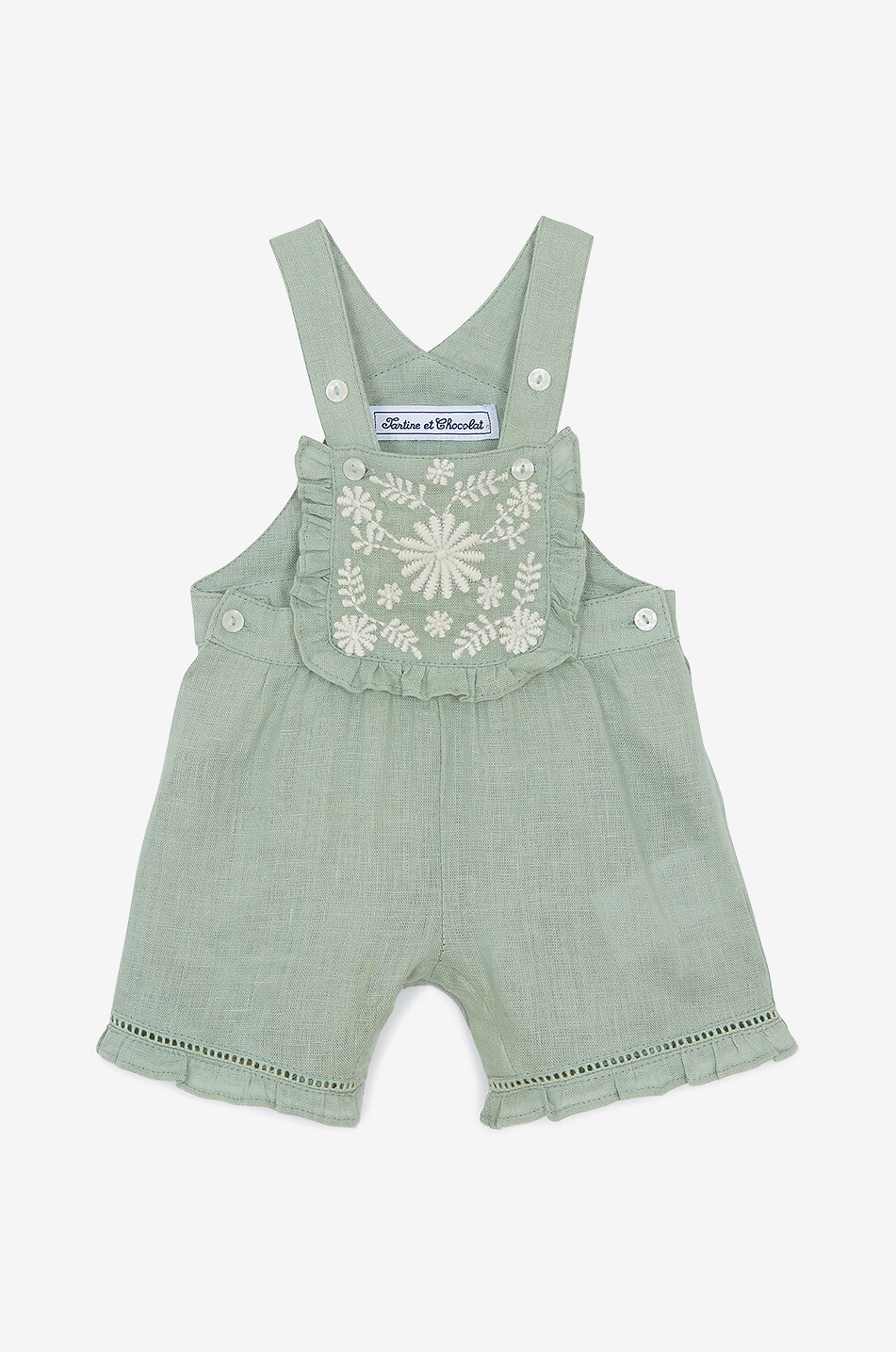 Baby ruffled embroidered dungarees