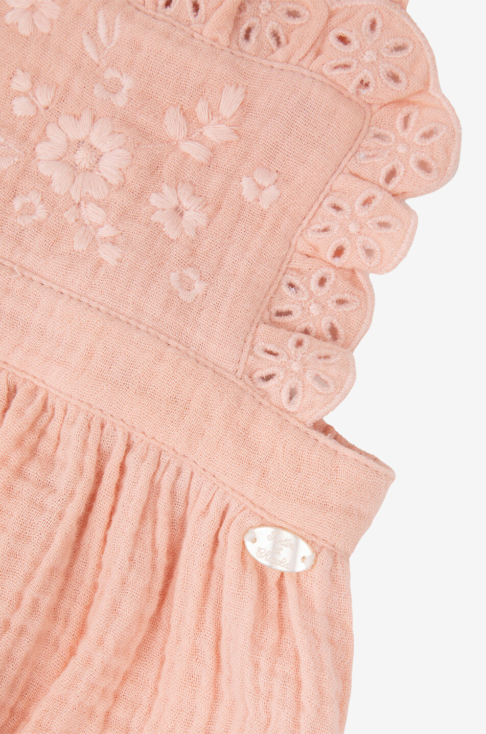 TARTINE ET CHOCOLAT Flower-embroidered short baby dungarees en gauze Baby PINK 3