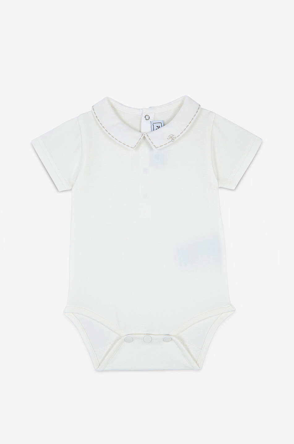 Baby short-sleeved bodysuit with embroidered collar