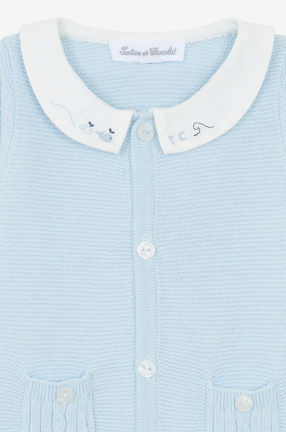 TARTINE ET CHOCOLAT Baby knit jumpsuit with whale embroidered collar Baby BLUE 3
