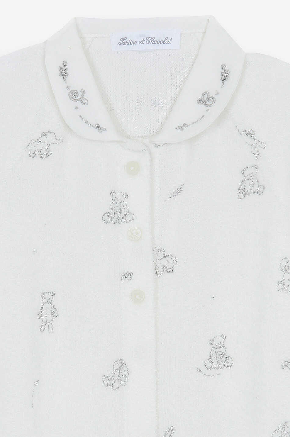 TARTINE ET CHOCOLAT Pyjama bébé en velours brodé nounours Bébé GRIS CLAIR 3