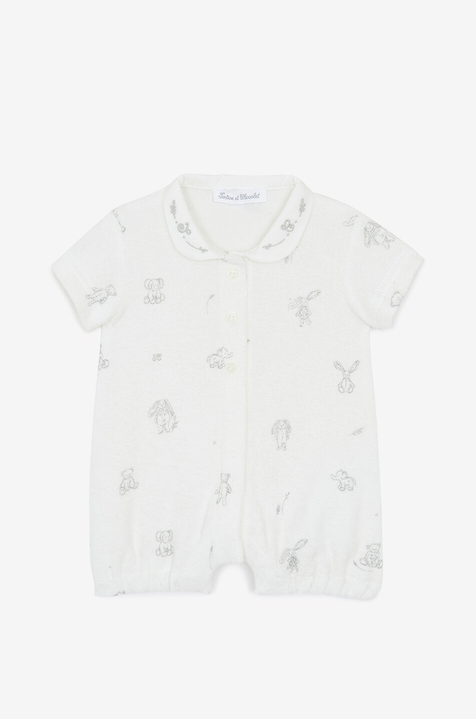 Baby playsuit in velvet with animal prints