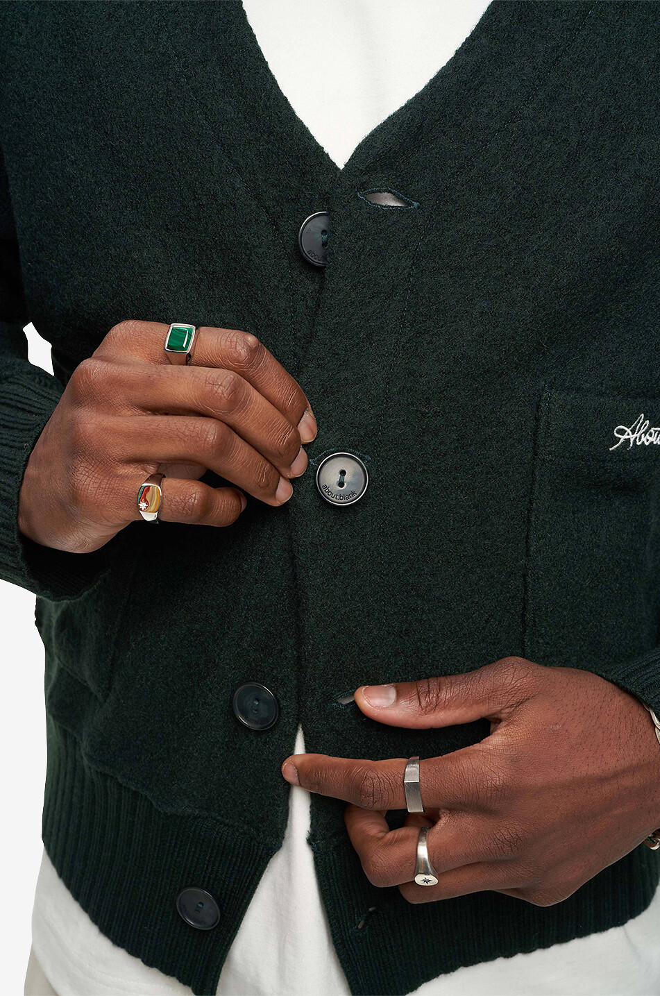 ABOUT:BLANK OG Cropped V-neck button-down wool cardigan Men GREEN 5