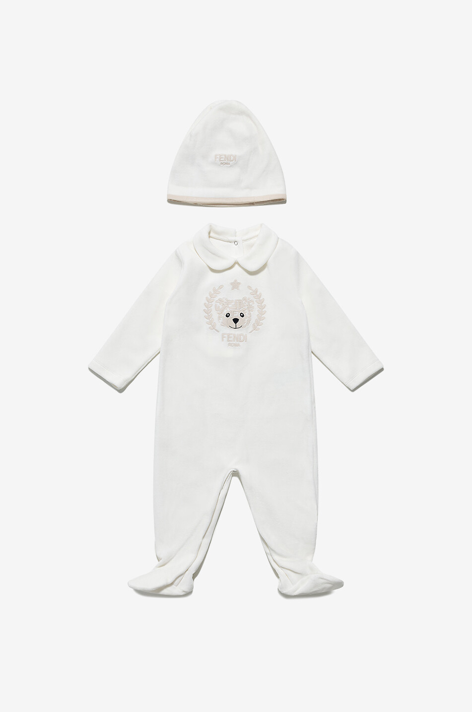 Fendi Bear baby all-in-one and beanie set in velvet