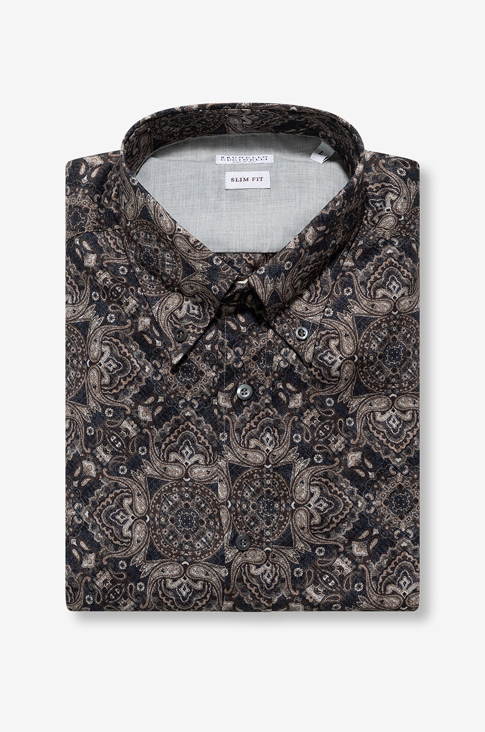 Tシャツ・カットソー BRUNELLO CUCINELLI Slim fit cotton Paisley canvas shirt Stone Slim-Fit Cutaway-Collar Brushed Paisley-Print Cotton