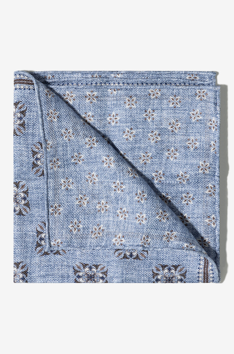 BRUNELLO CUCINELLI Floral silk and linen reversible pocket square Men MEDIUM BLUE 2