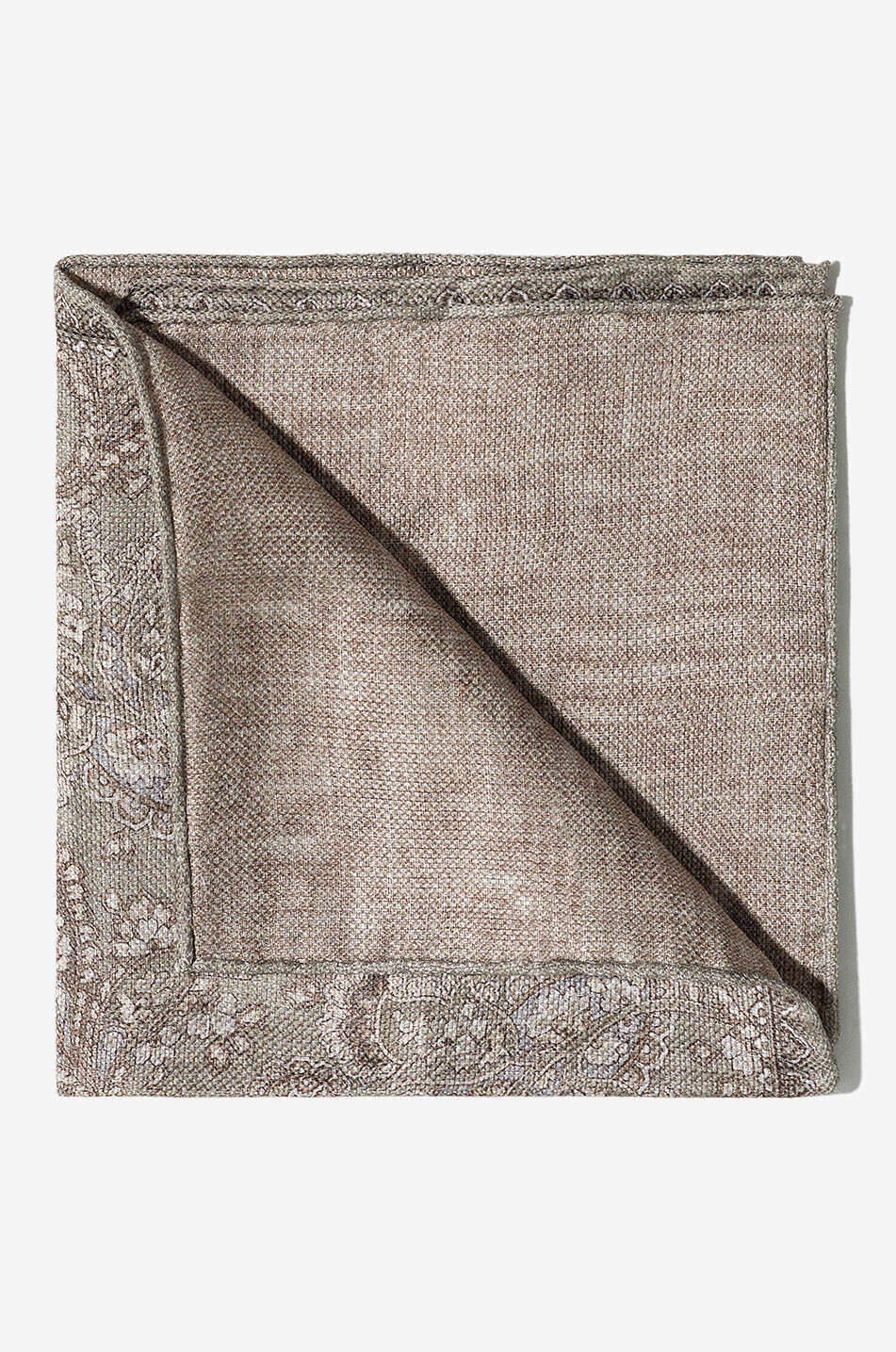 BRUNELLO CUCINELLI Paisley-printed linen and silk reversible pocket square Men Medium beige 2