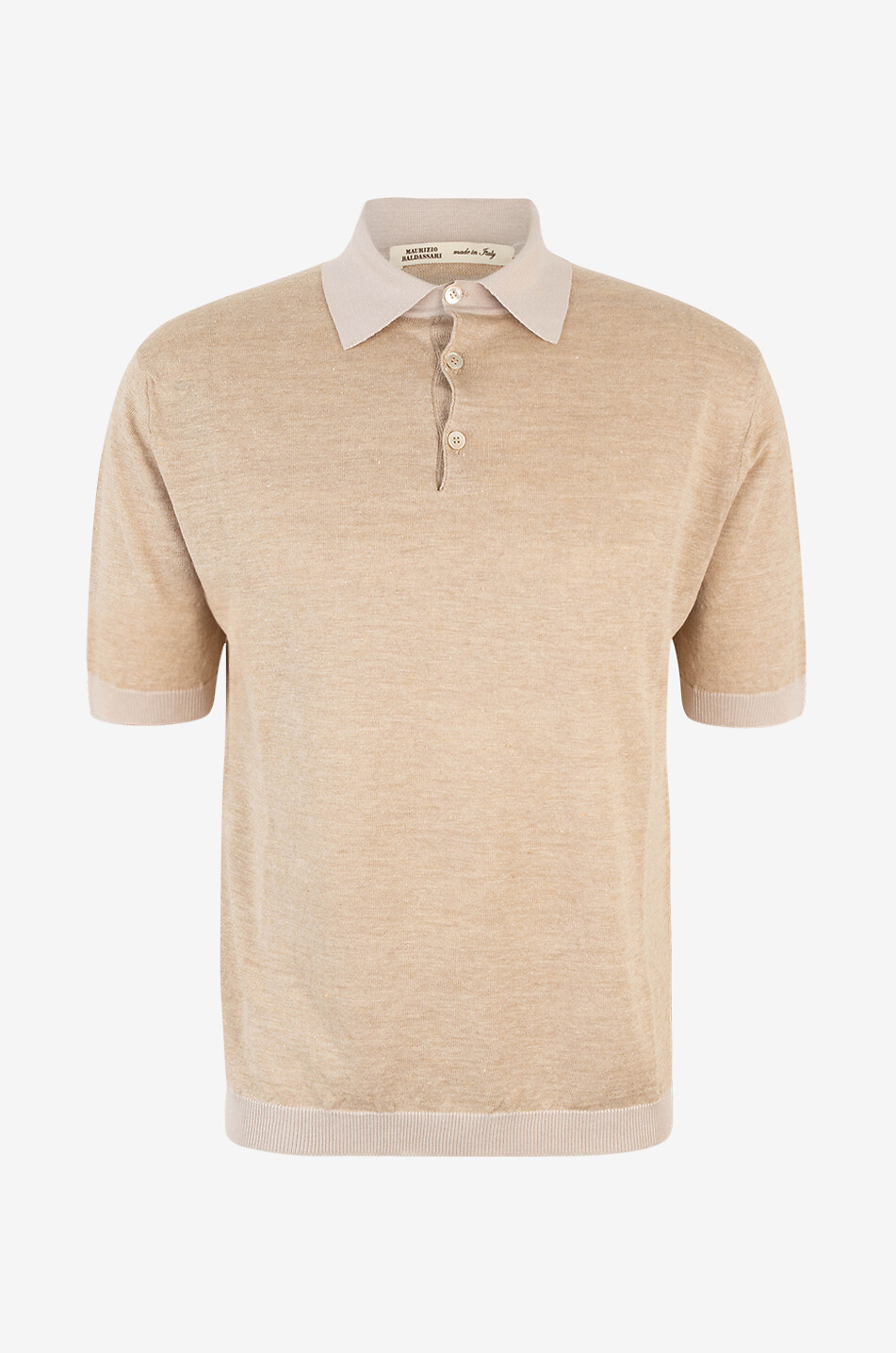 MAURIZIO BALDASSARI Polo à manches courtes en maille de lin mélangée Homme Beige moyen 1