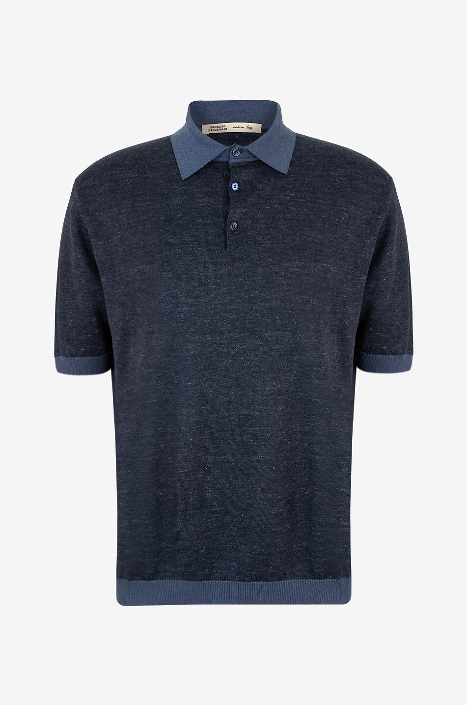 MAURIZIO BALDASSARI Linen blend short-sleeved knit polo shirt Men DARK BLUE 1